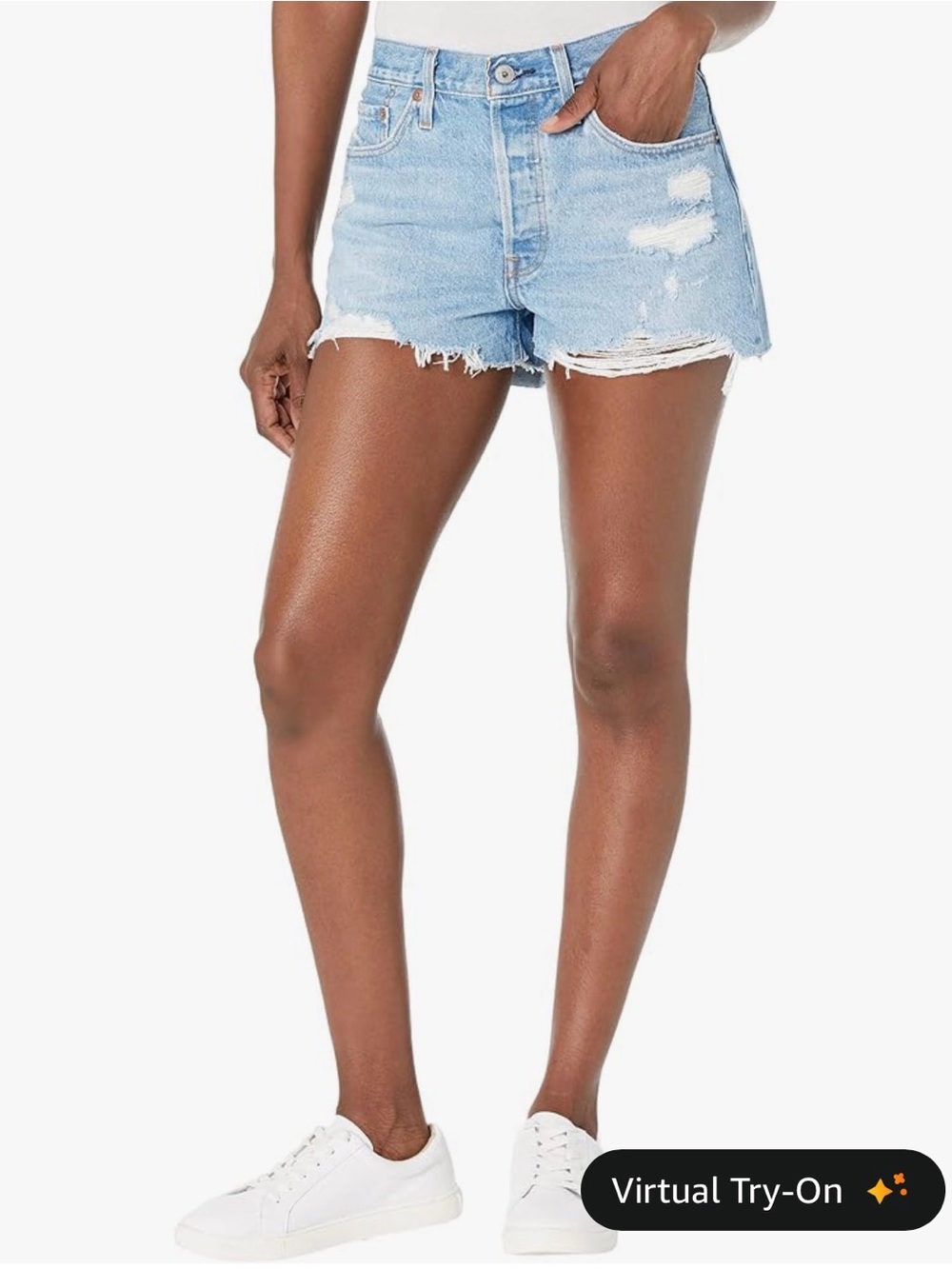 Levi's Original 501 Light Blue Distressed Cutoff Denim Shorts
